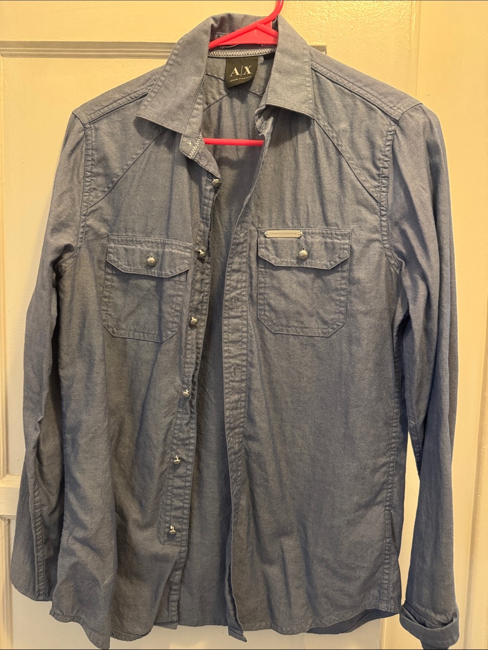 A/X Armani Exchange Men's Light Blue/gray Chambray long sleeve